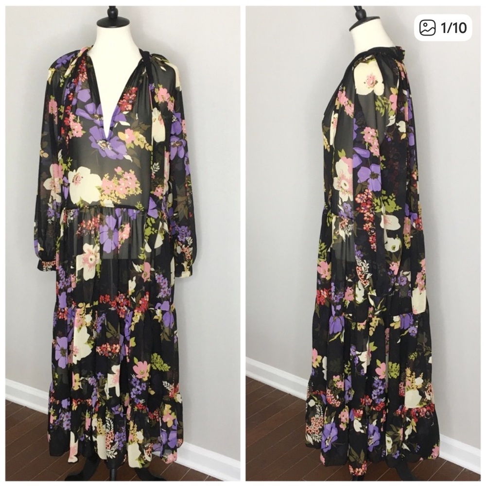 Asos Floral Chiffon Tiered Ruffle Maxi Dress US 8